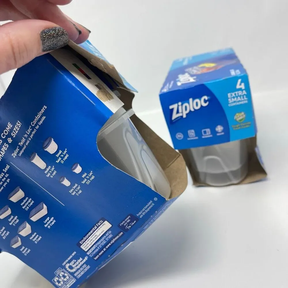 Two Packs Ziploc Twist 'N Loc Food Storage 4 Containers Extra Small 8 Oz New